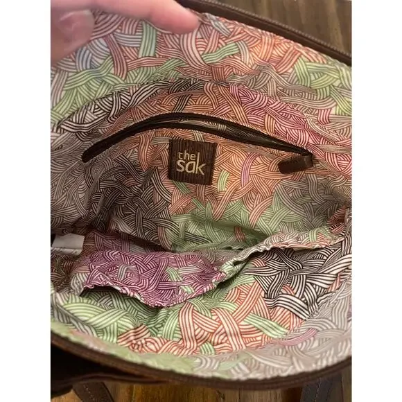 The Sak Brown Two Tone Leather Embossed Shoulder Bag Boho - Picture 3 of 5